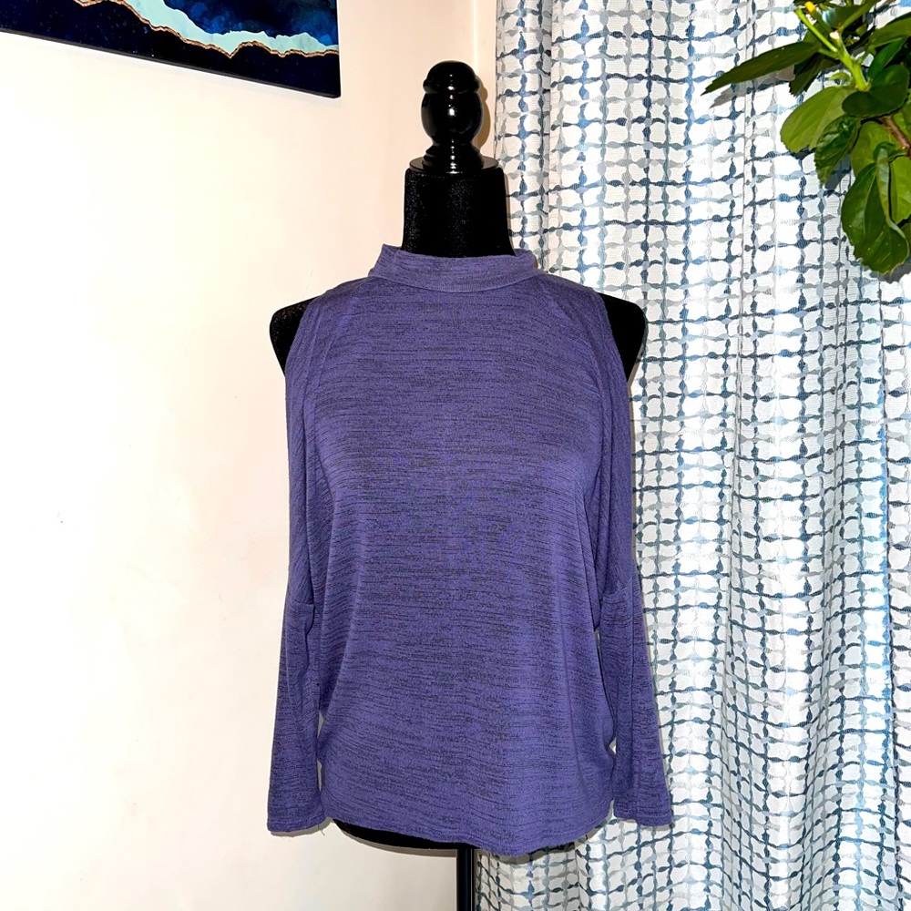 Purple Open Shoulder Long Sleeve Top
